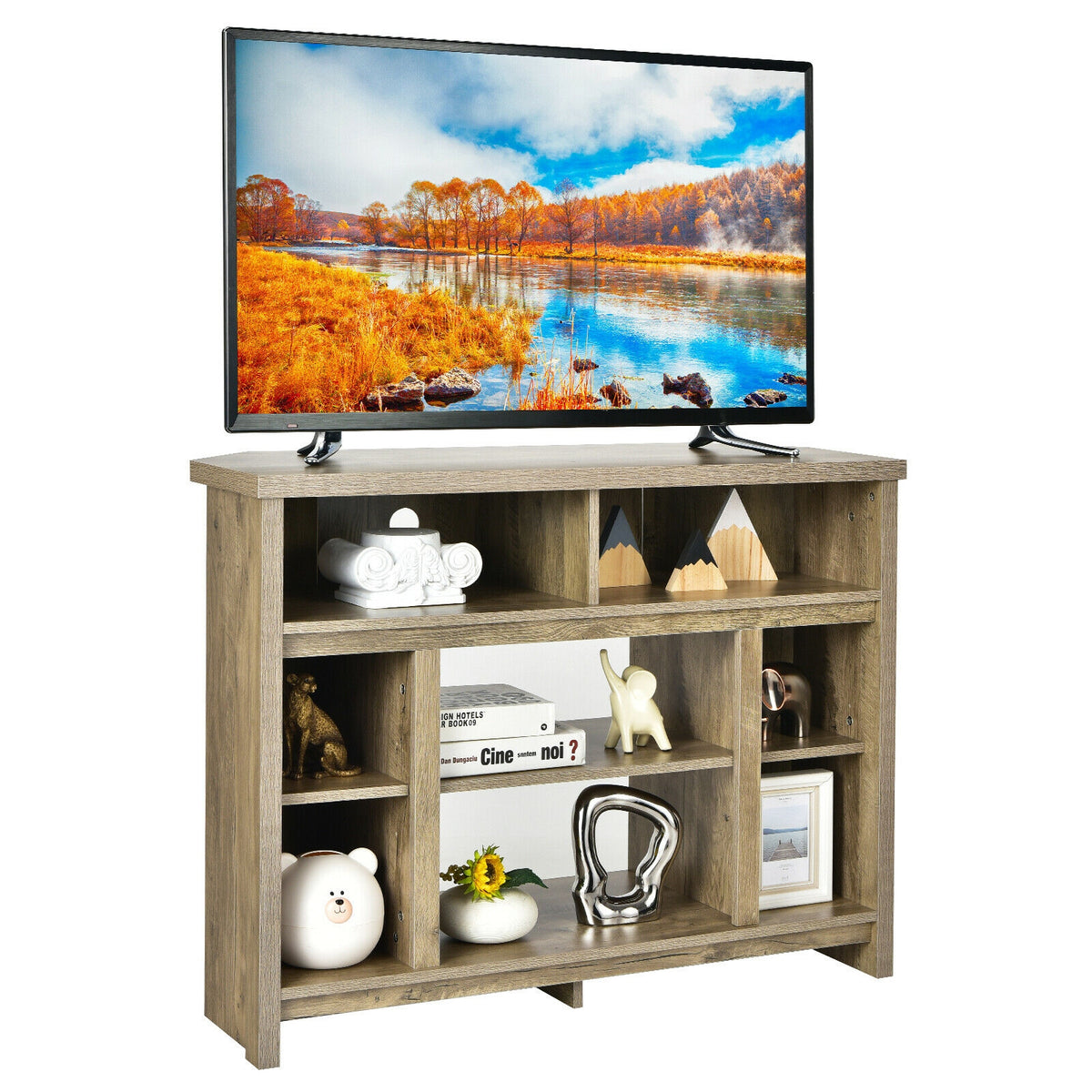 Modern Corner TV Stand with Adjustable Shelves for TVs up to 48 Inch-Natural-Entertainment Centers & TV Stands-DECOROLALA