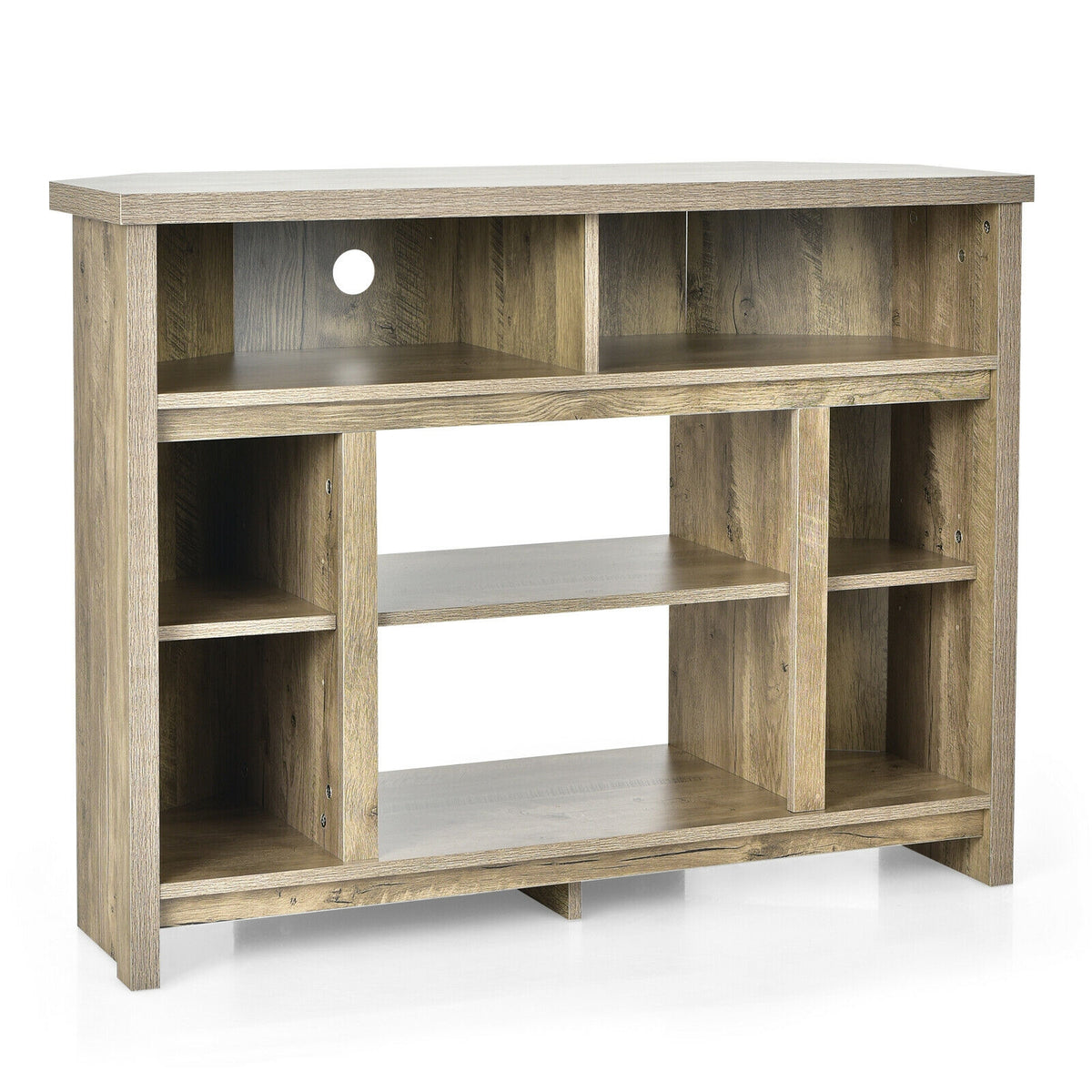 Modern Corner TV Stand with Adjustable Shelves for TVs up to 48 Inch-Natural-Entertainment Centers & TV Stands-DECOROLALA