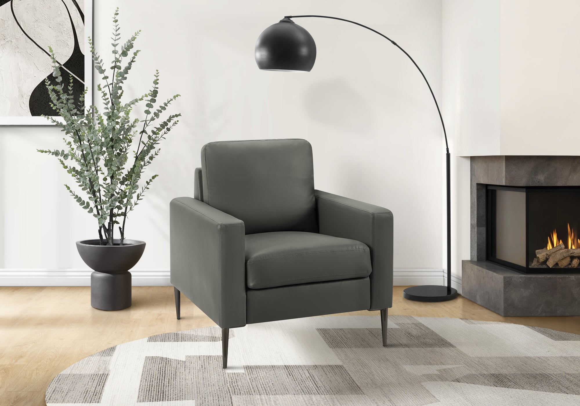 Modern Dark Grey Leather Look Accent Chair - 32" Wide-Accent Chairs-DECOROLALA