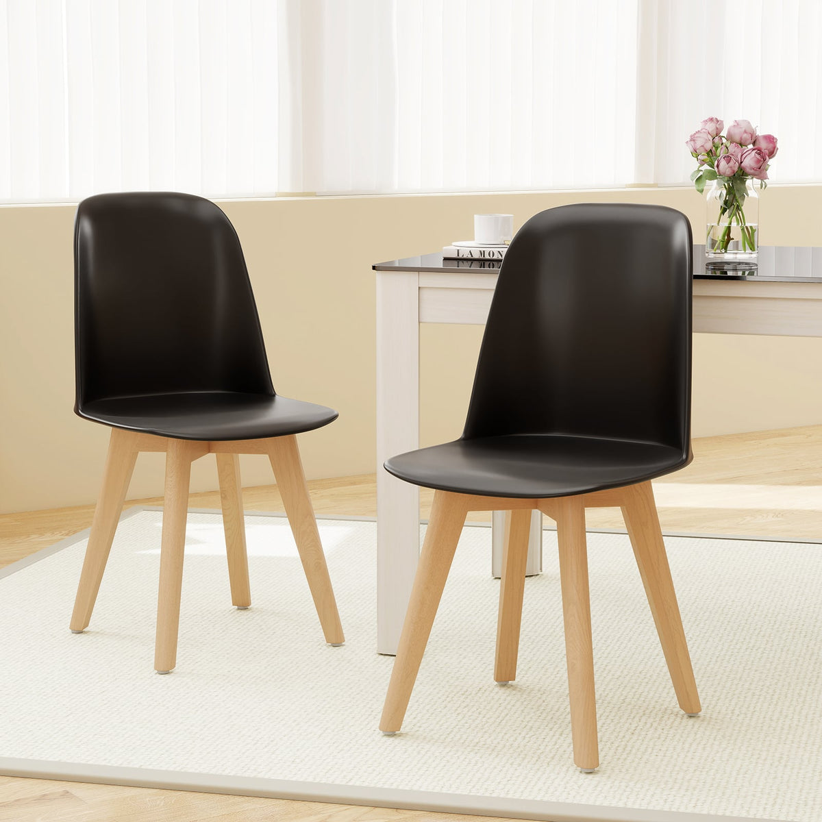 Modern Dining Chair Set of 2 with Solid Beech Wood Legs and Tilt Backrest-Black-Dining Chairs-DECOROLALA
