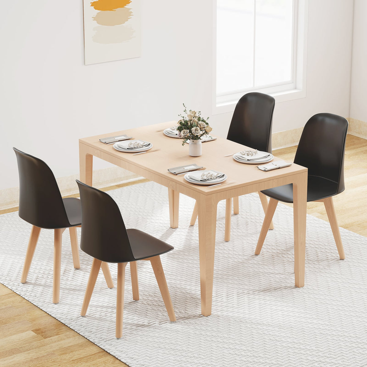 Modern Dining Chair Set of 2 with Solid Beech Wood Legs and Tilt Backrest-Black-Dining Chairs-DECOROLALA