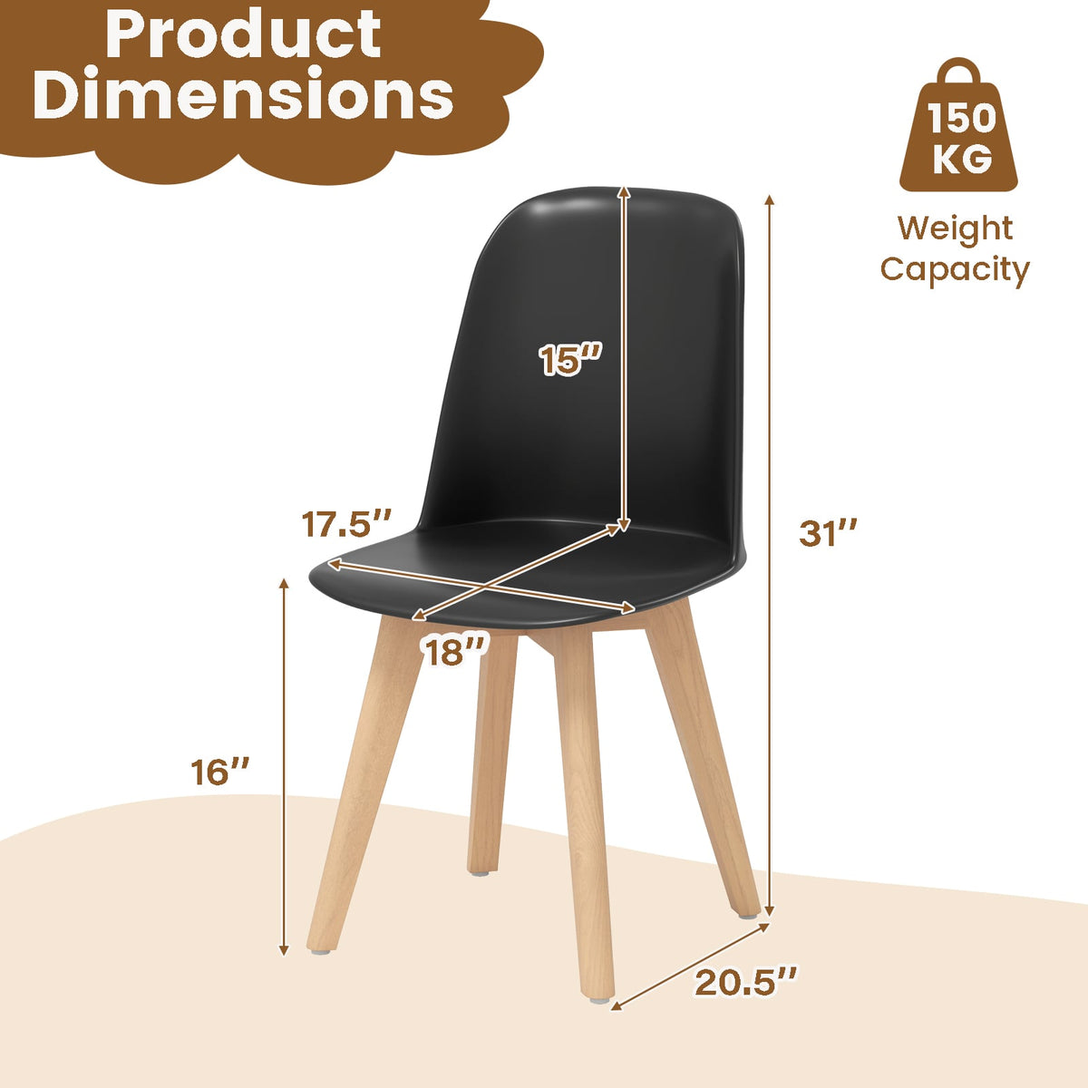 Modern Dining Chair Set of 2 with Solid Beech Wood Legs and Tilt Backrest-Black-Dining Chairs-DECOROLALA