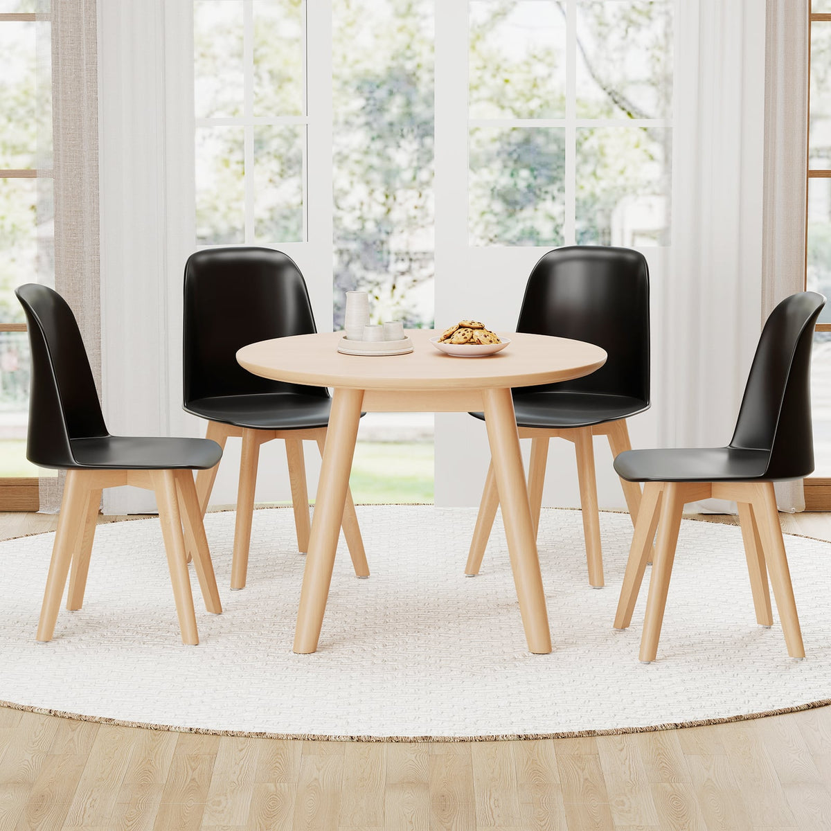 Modern Dining Chair Set of 2 with Solid Beech Wood Legs and Tilt Backrest-Black-Dining Chairs-DECOROLALA