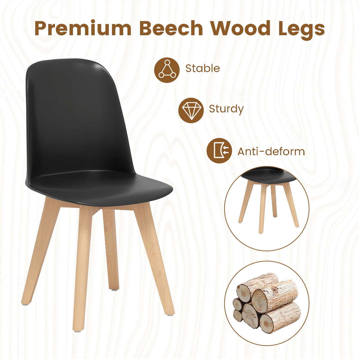 Modern Dining Chair Set of 2 with Solid Beech Wood Legs and Tilt Backrest-Black-Dining Chairs-DECOROLALA