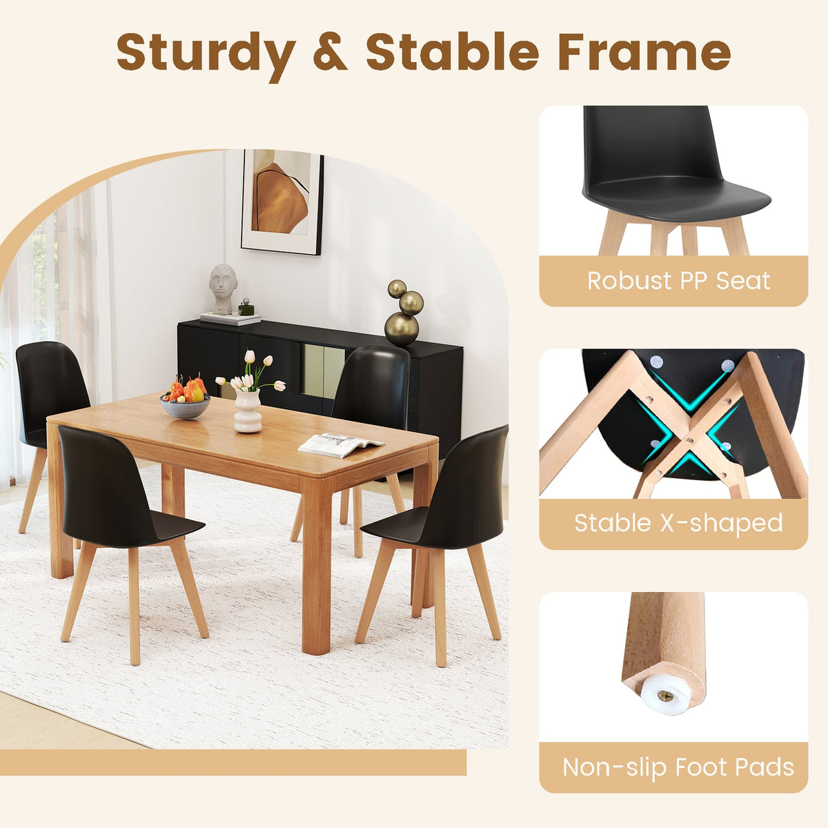 Modern Dining Chair Set of 2 with Solid Beech Wood Legs and Tilt Backrest-Black-Dining Chairs-DECOROLALA