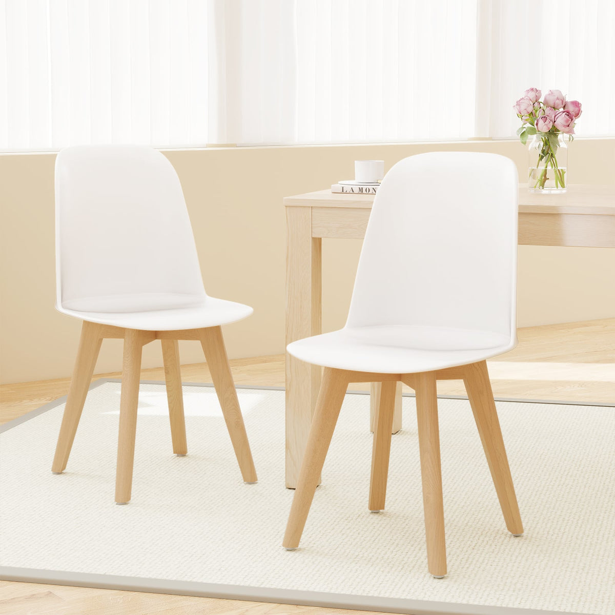 Modern Dining Chair Set of 2 with Solid Beech Wood Legs and Tilt Backrest-White-Dining Chairs-DECOROLALA