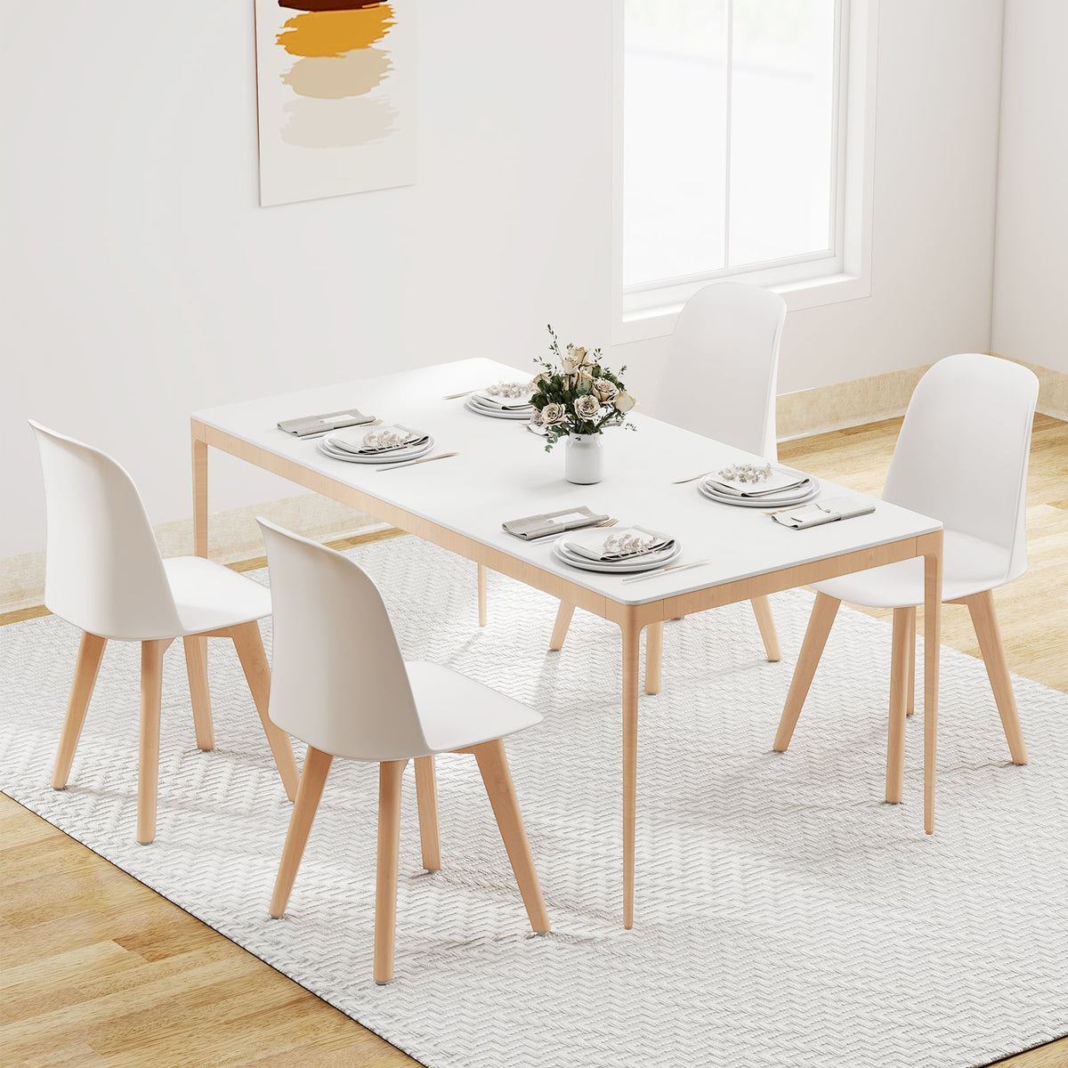 Modern Dining Chair Set of 2 with Solid Beech Wood Legs and Tilt Backrest-White-Dining Chairs-DECOROLALA