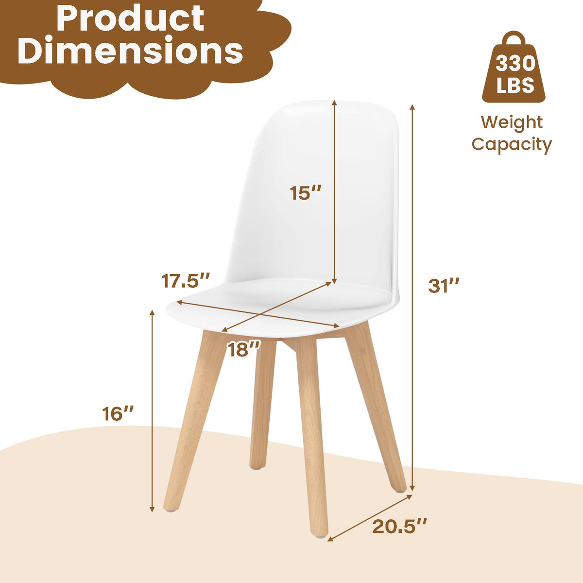 Modern Dining Chair Set of 2 with Solid Beech Wood Legs and Tilt Backrest-White-Dining Chairs-DECOROLALA