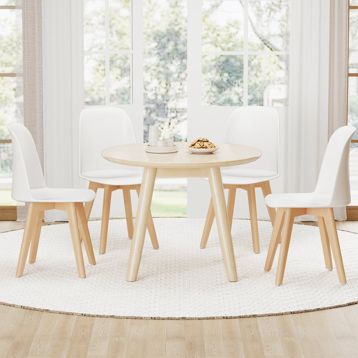Modern Dining Chair Set of 2 with Solid Beech Wood Legs and Tilt Backrest-White-Dining Chairs-DECOROLALA