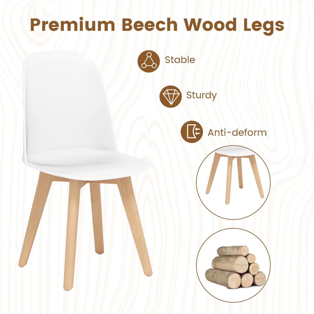 Modern Dining Chair Set of 2 with Solid Beech Wood Legs and Tilt Backrest-White-Dining Chairs-DECOROLALA
