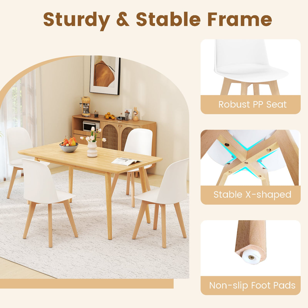 Modern Dining Chair Set of 2 with Solid Beech Wood Legs and Tilt Backrest-White-Dining Chairs-DECOROLALA