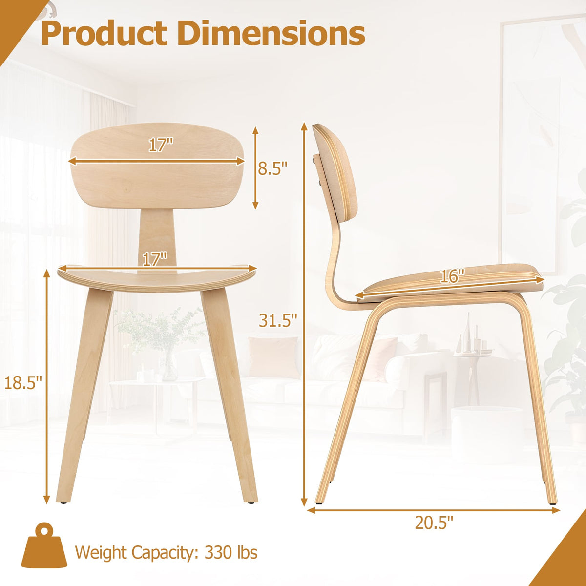 Modern Dining Chair Set of 2 with Wide Seat-Natural-Dining Chairs-DECOROLALA