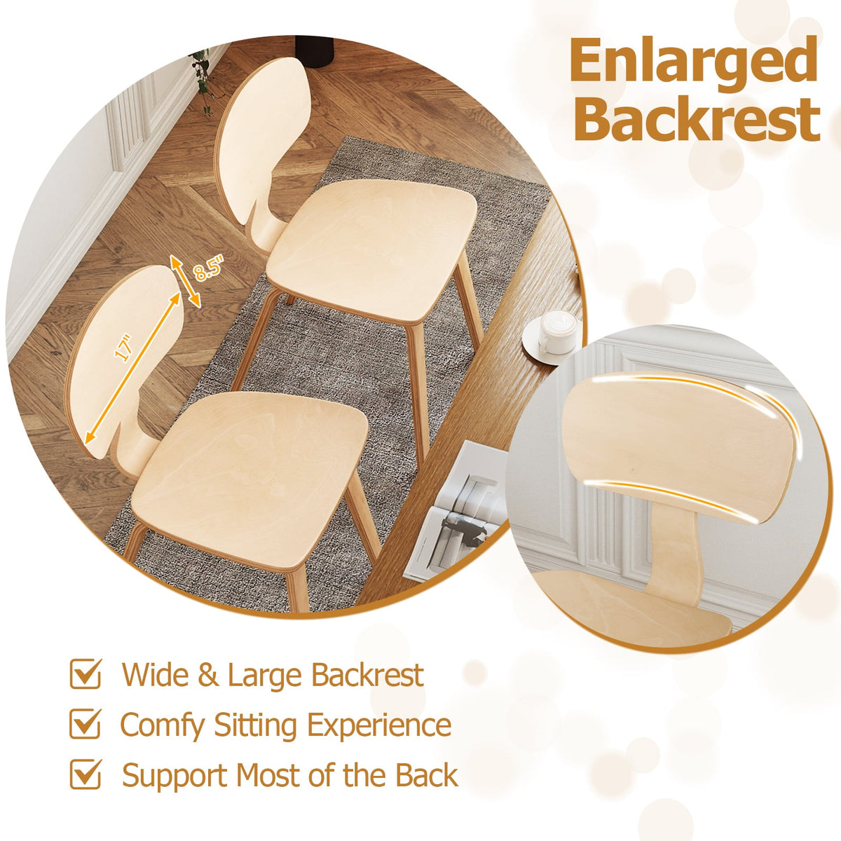 Modern Dining Chair Set of 2 with Wide Seat-Natural-Dining Chairs-DECOROLALA