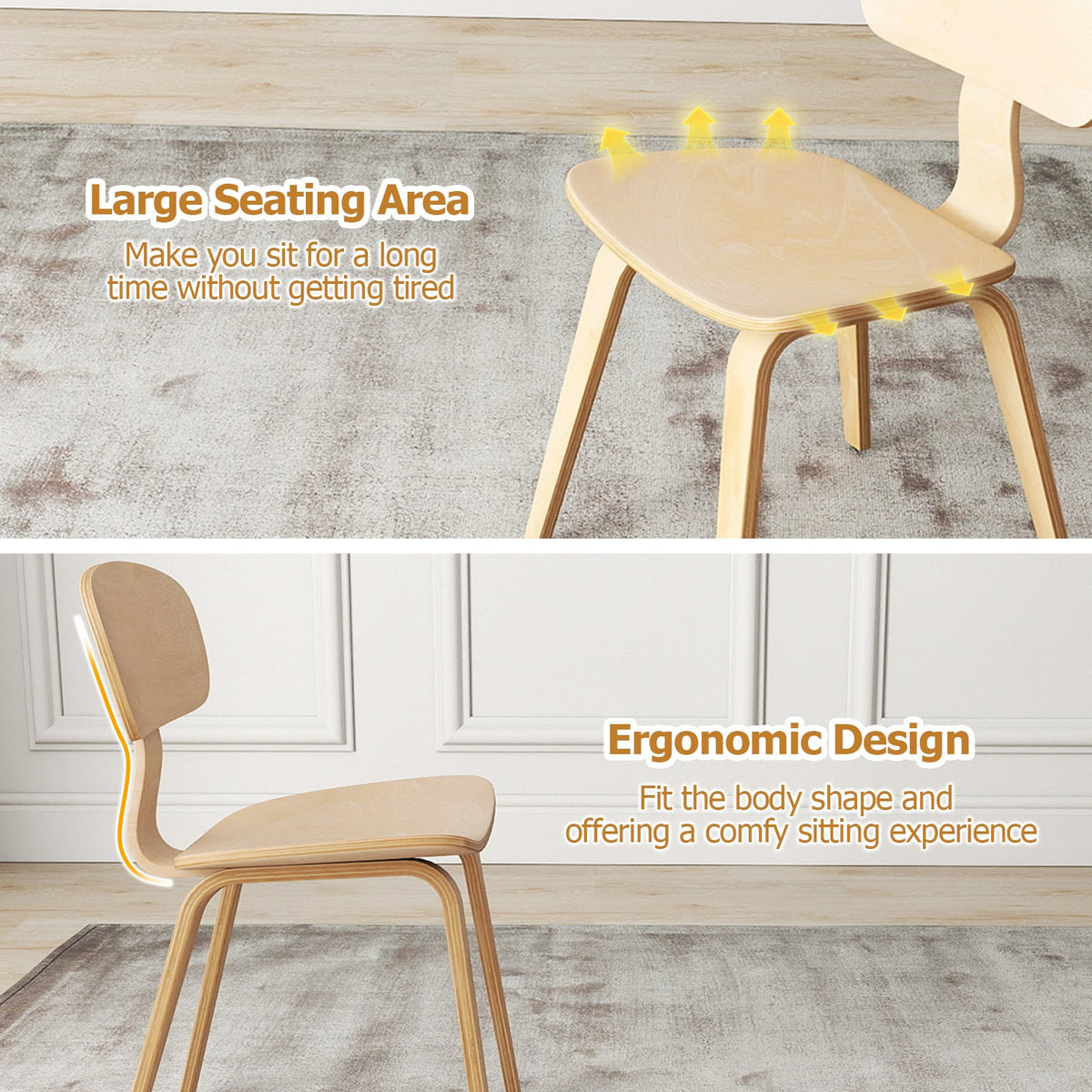 Modern Dining Chair Set of 2 with Wide Seat-Natural-Dining Chairs-DECOROLALA