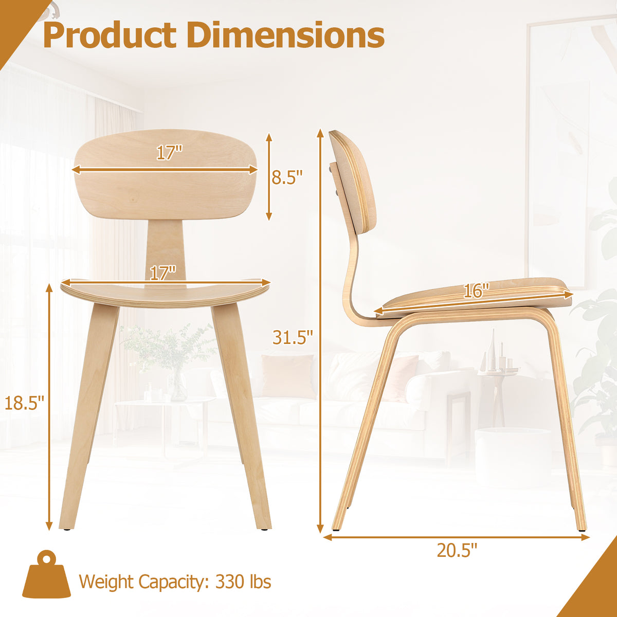 Modern Dining Chair Set of 4 with Wide Seat-Natural-Dining Chairs-DECOROLALA