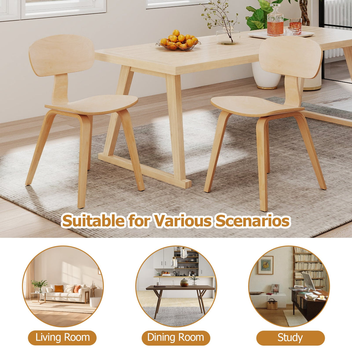 Modern Dining Chair Set of 4 with Wide Seat-Natural-Dining Chairs-DECOROLALA