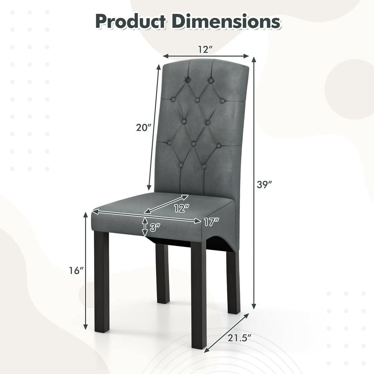 Modern Dining Chair with High Backrest High-density Sponge Cushion-Dark Gray-Dining Chairs-DECOROLALA