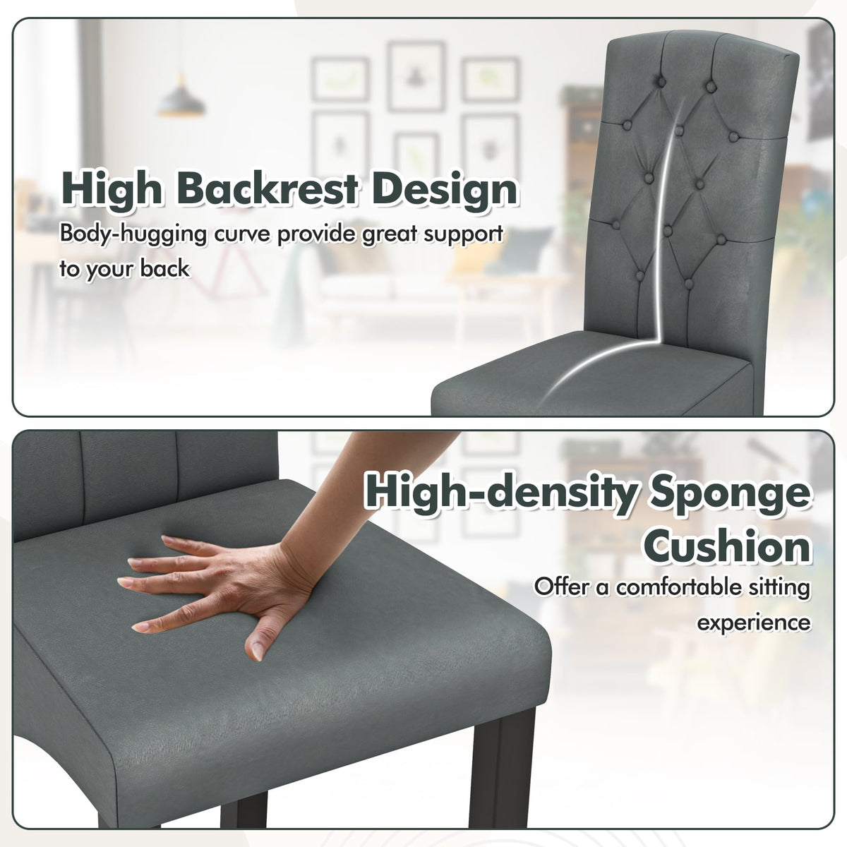 Modern Dining Chair with High Backrest High-density Sponge Cushion-Dark Gray-Dining Chairs-DECOROLALA