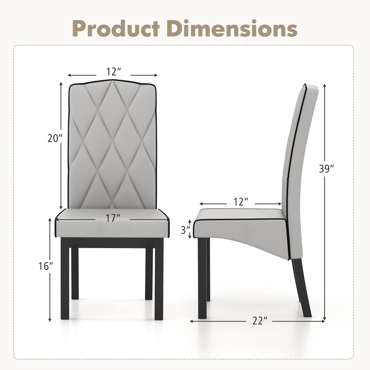 Modern Dining Chair with High Backrest High-density Sponge Cushion-Light Gray-Dining Chairs-DECOROLALA