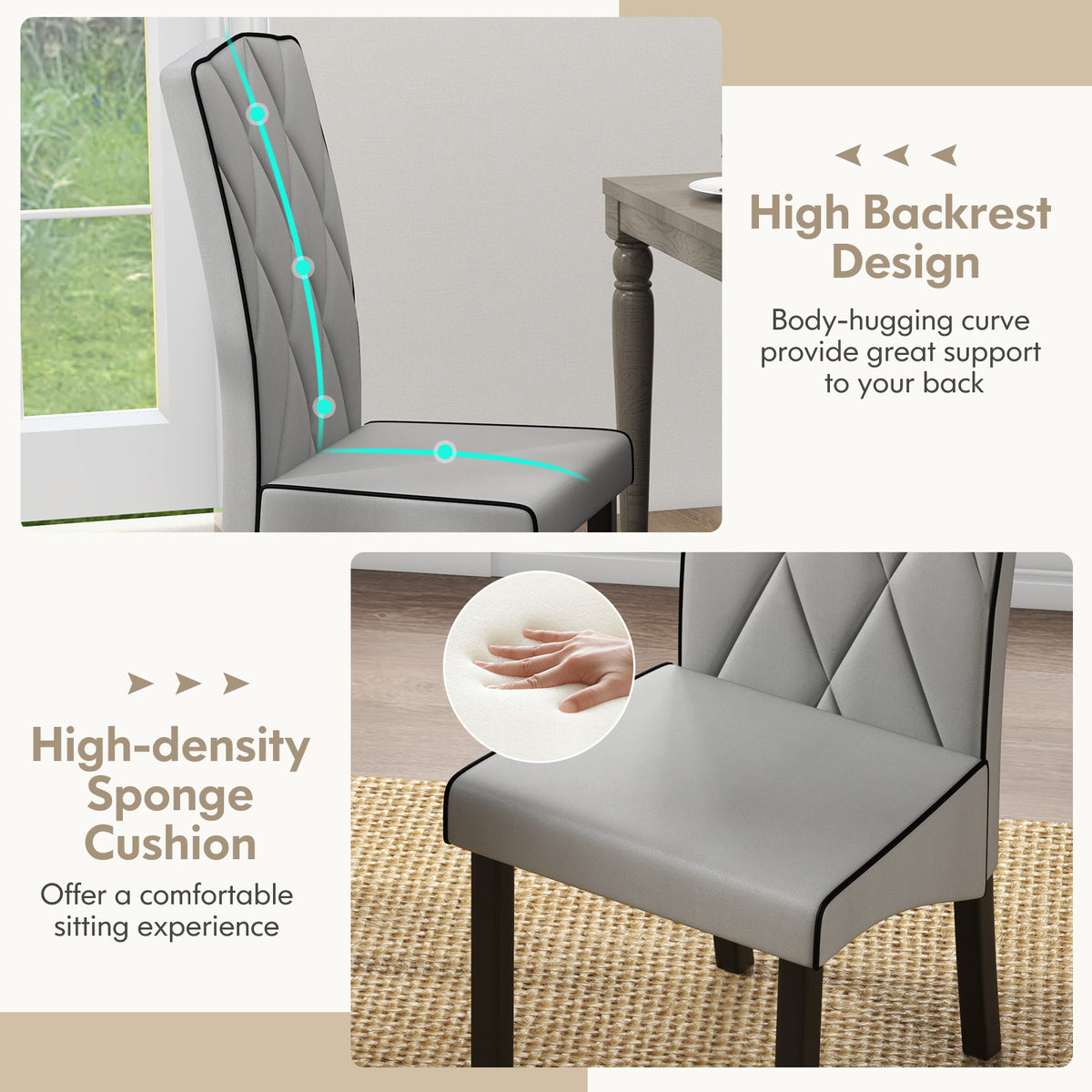 Modern Dining Chair with High Backrest High-density Sponge Cushion-Light Gray-Dining Chairs-DECOROLALA
