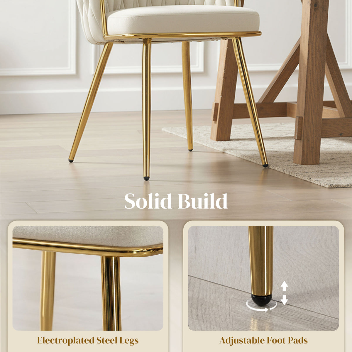 Modern Dining Chairs Set of 2 - Cream White Velvet Woven Back-Home Furnishings > Kitchen & Dining Furniture > Dining Chairs-DECOROLALA
