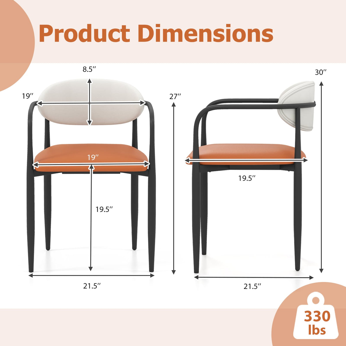 Modern Dining Chairs Set of 2 with Padded Seat and Curved Back-Dining Chairs-DECOROLALA
