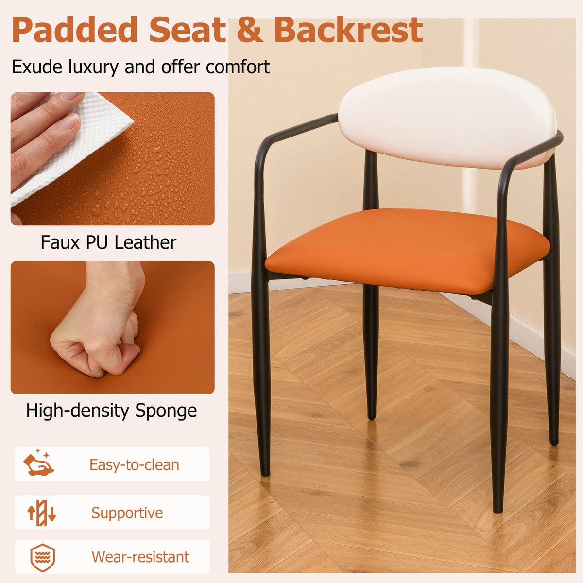 Modern Dining Chairs Set of 2 with Padded Seat and Curved Back-Dining Chairs-DECOROLALA