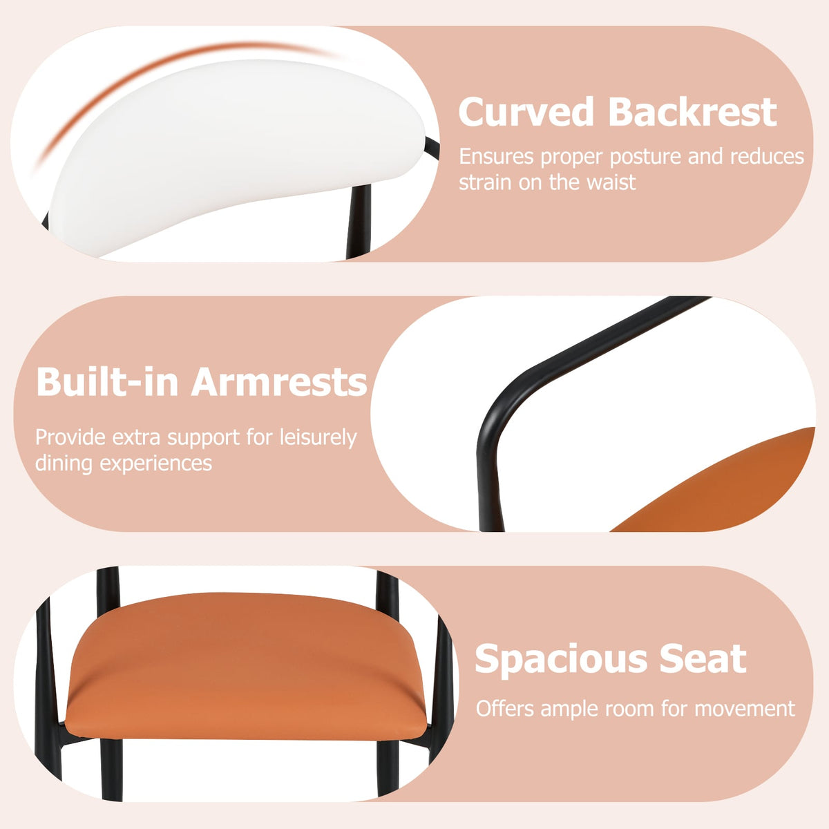Modern Dining Chairs Set of 2 with Padded Seat and Curved Back-Dining Chairs-DECOROLALA