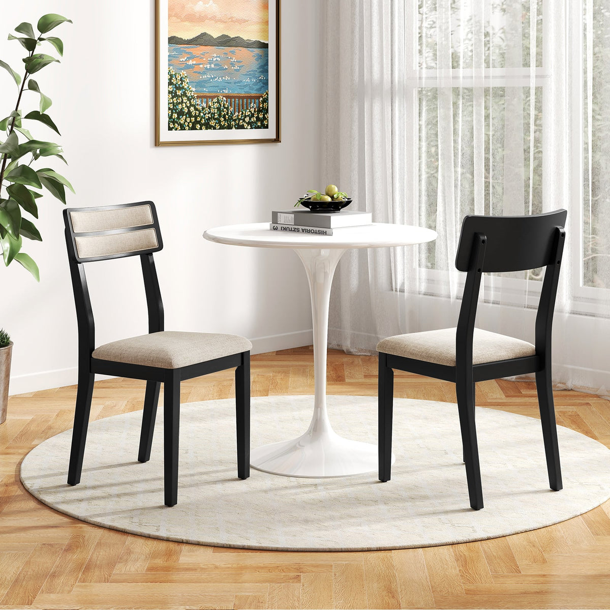 Modern Dining Chairs Set of 2 with Tilt Backrest for Dining Room-Black-Dining Chairs-DECOROLALA