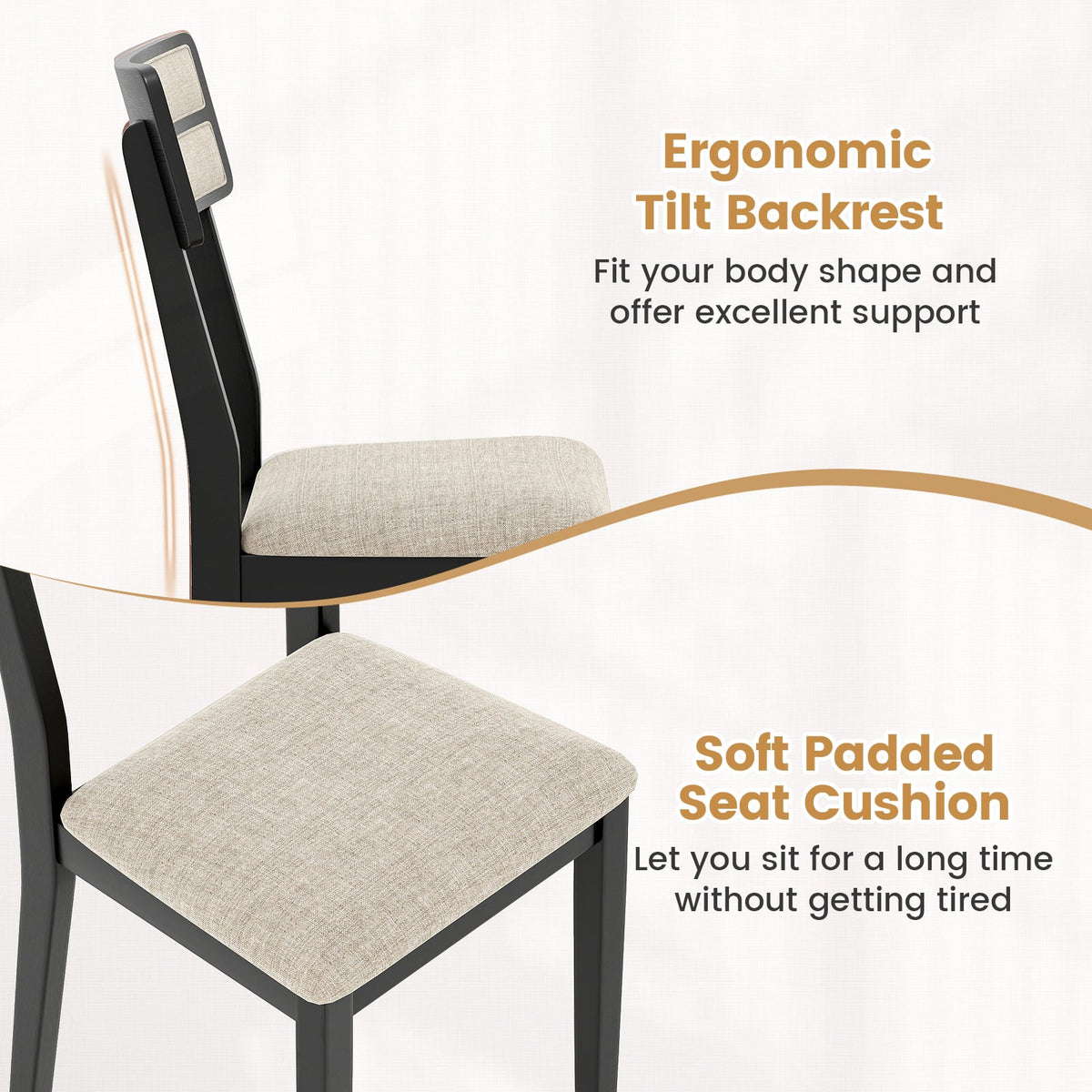 Modern Dining Chairs Set of 2 with Tilt Backrest for Dining Room-Black-Dining Chairs-DECOROLALA