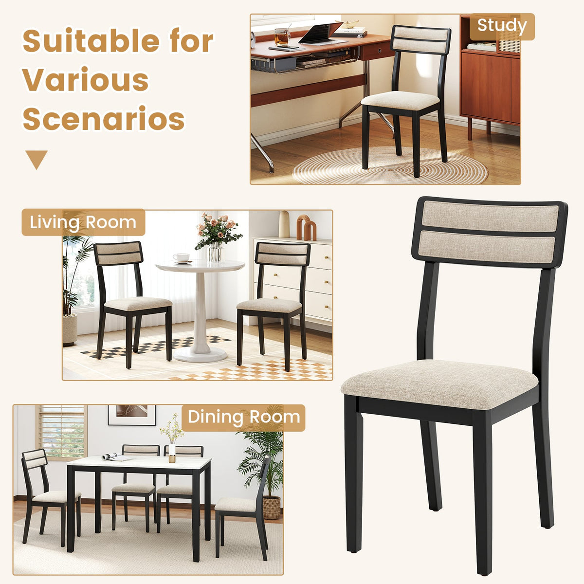 Modern Dining Chairs Set of 2 with Tilt Backrest for Dining Room-Black-Dining Chairs-DECOROLALA