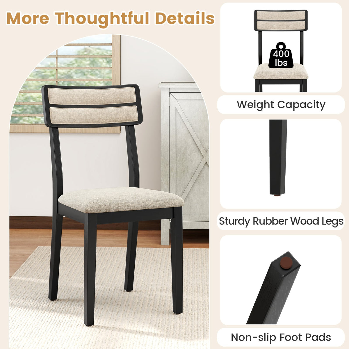 Modern Dining Chairs Set of 2 with Tilt Backrest for Dining Room-Black-Dining Chairs-DECOROLALA