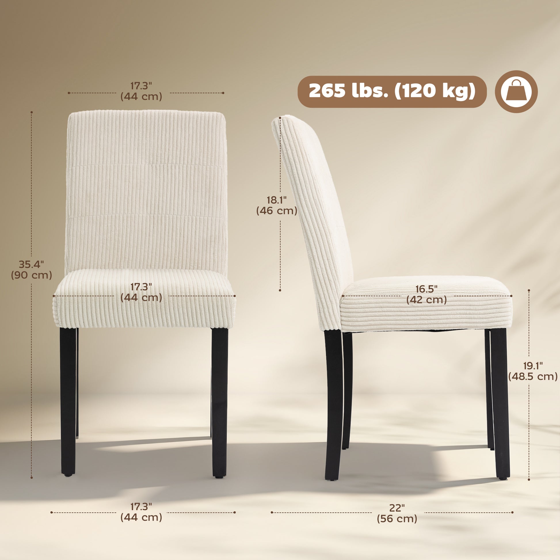Modern Dining Chairs Set of 4 Beige Corduroy-DECOROLALA