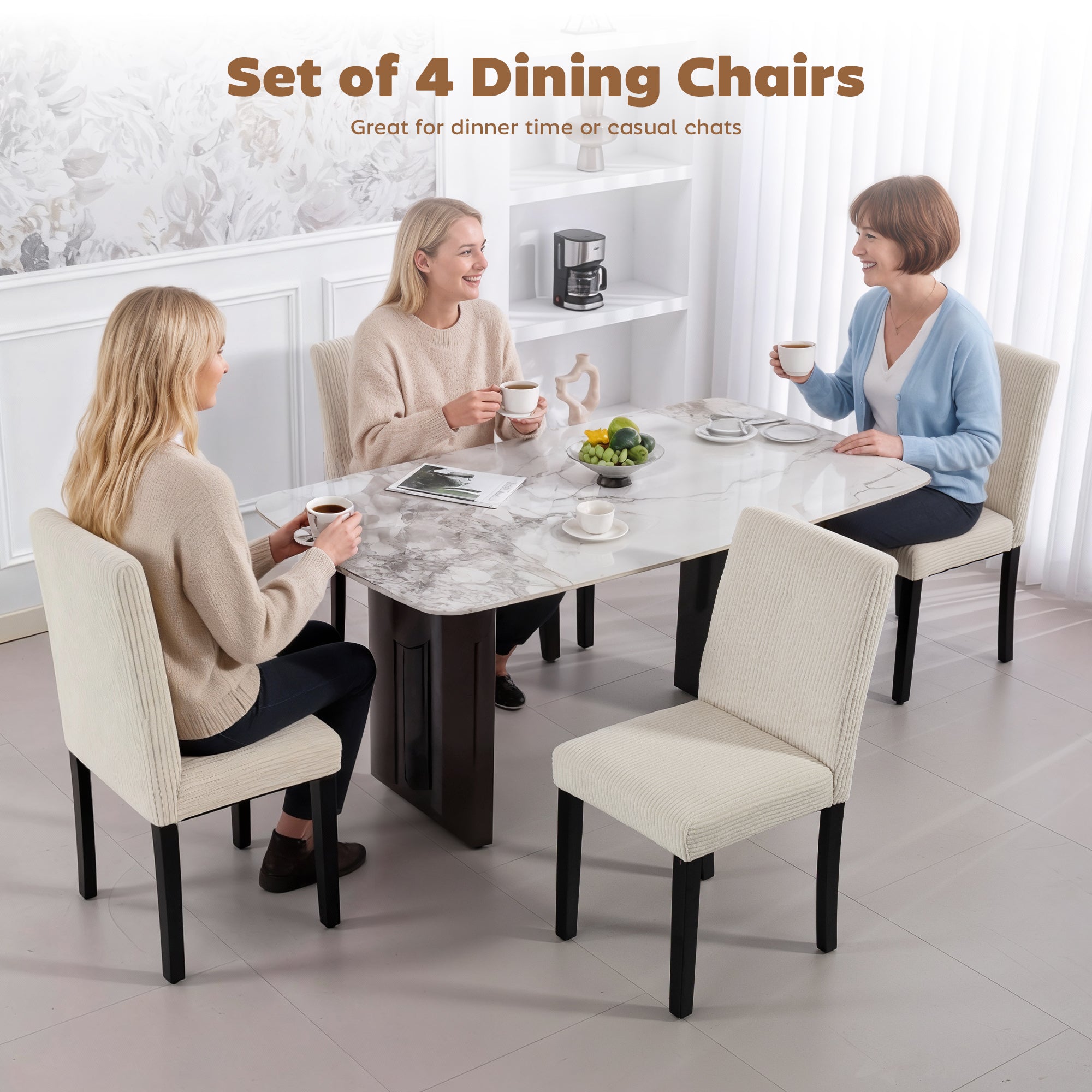 Modern Dining Chairs Set of 4 Beige Corduroy-DECOROLALA