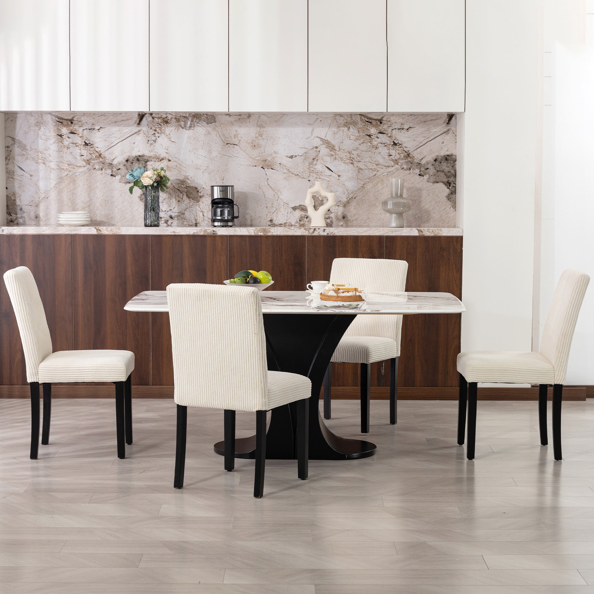 Modern Dining Chairs Set of 4 Beige Corduroy-DECOROLALA