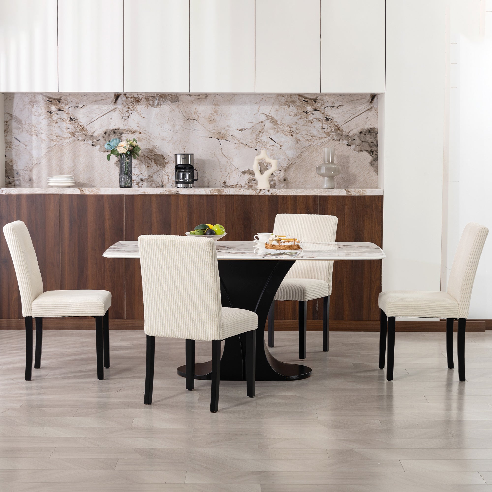 Modern Dining Chairs Set of 4 Beige Corduroy-DECOROLALA