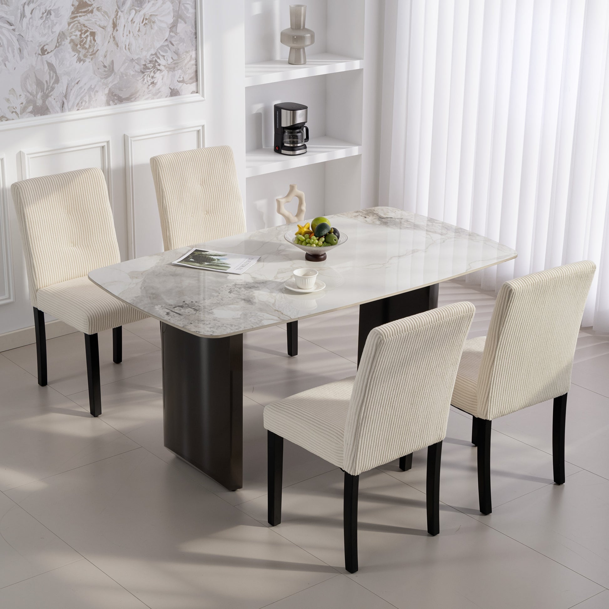 Modern Dining Chairs Set of 4 Beige Corduroy-DECOROLALA