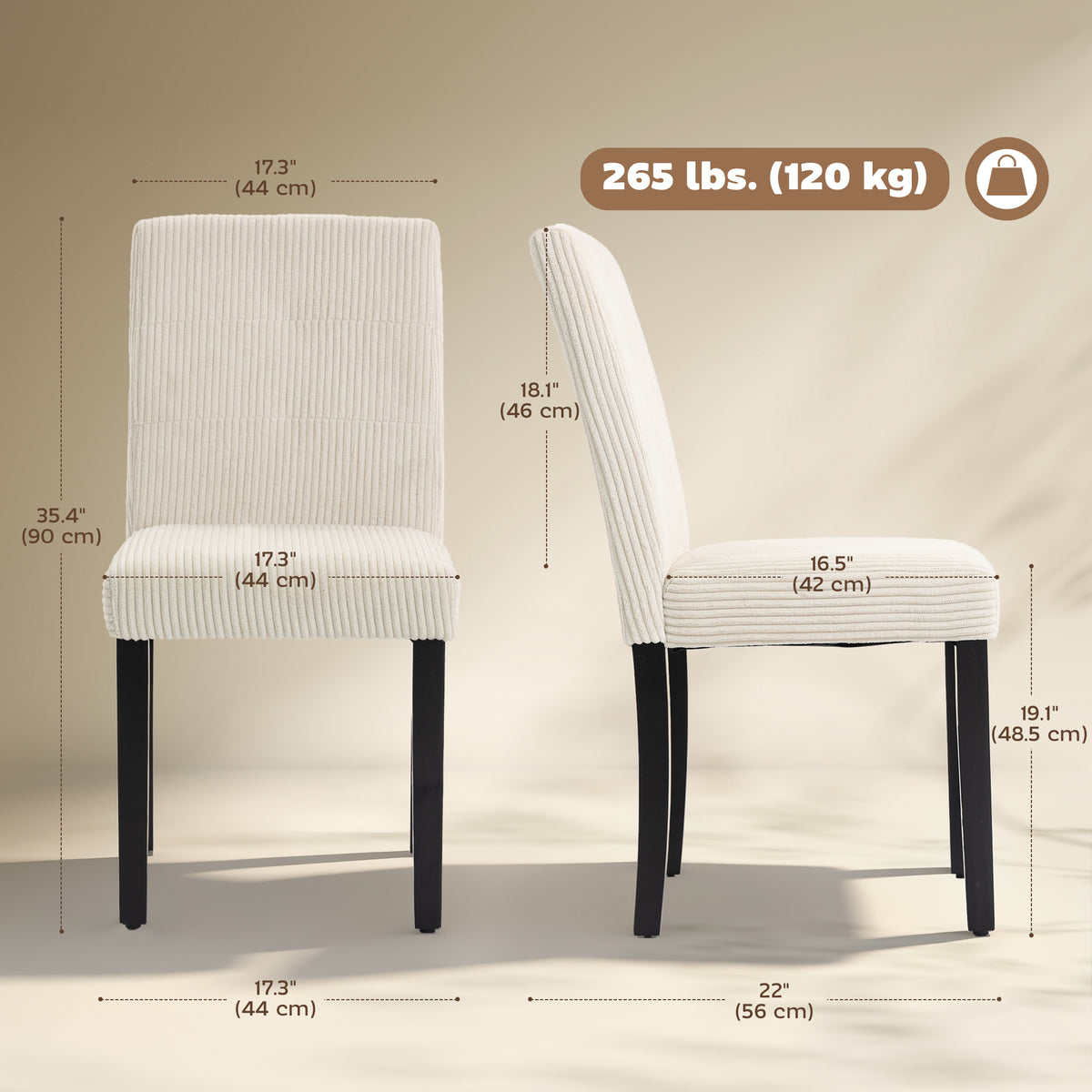 Modern Dining Chairs Set of 4 Beige Corduroy-Dining Chairs-DECOROLALA