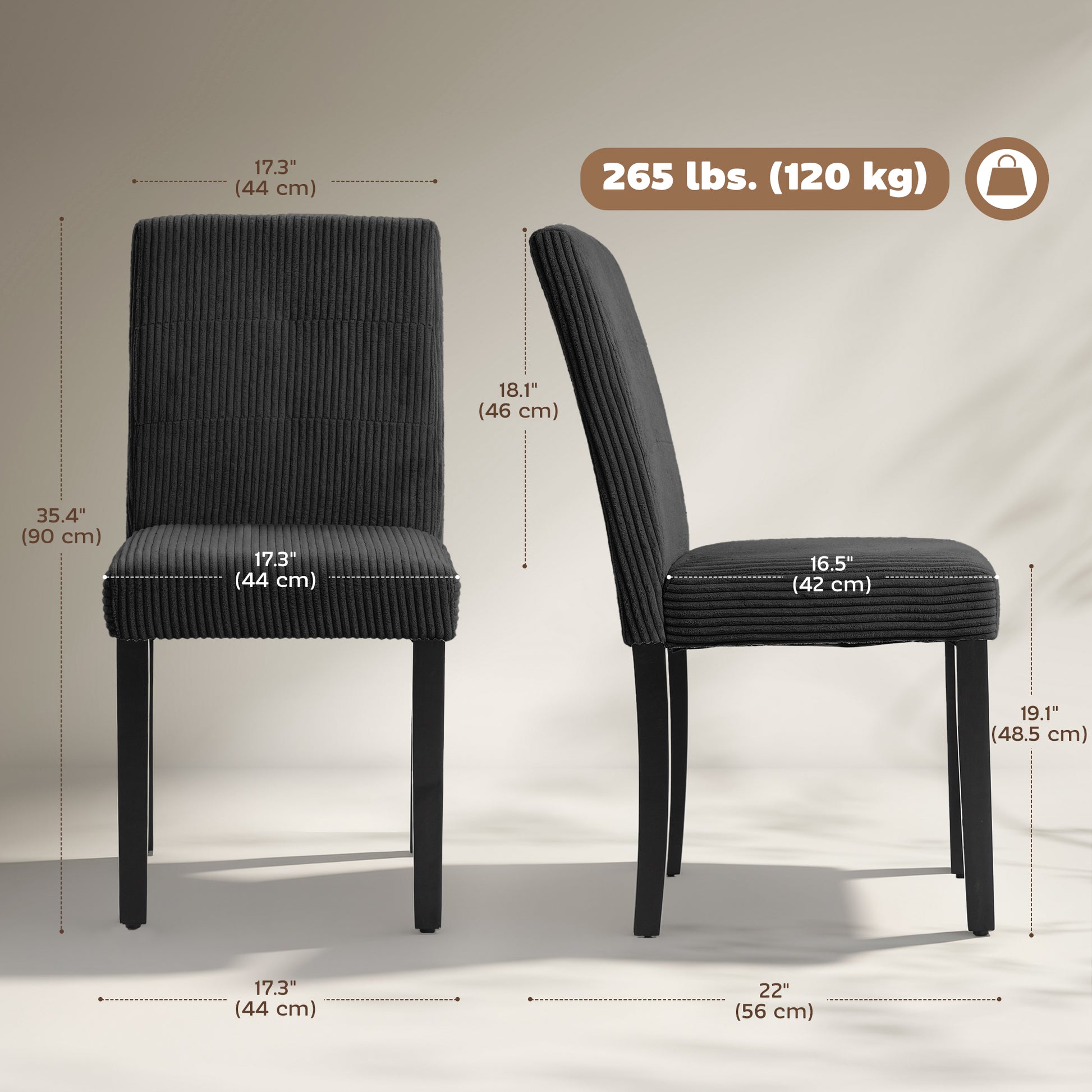 Modern Dining Chairs Set of 4 - Black Corduroy-DECOROLALA