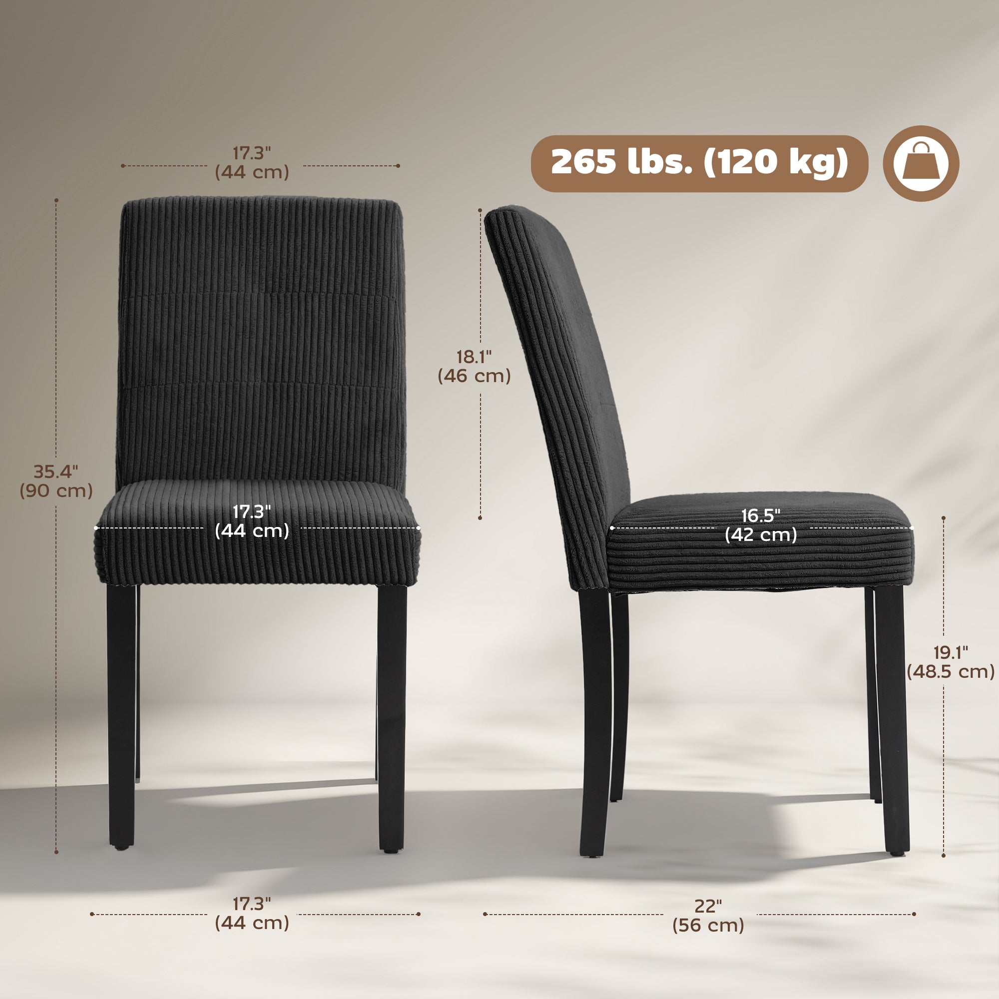 Modern Dining Chairs Set of 4 - Black Corduroy-DECOROLALA