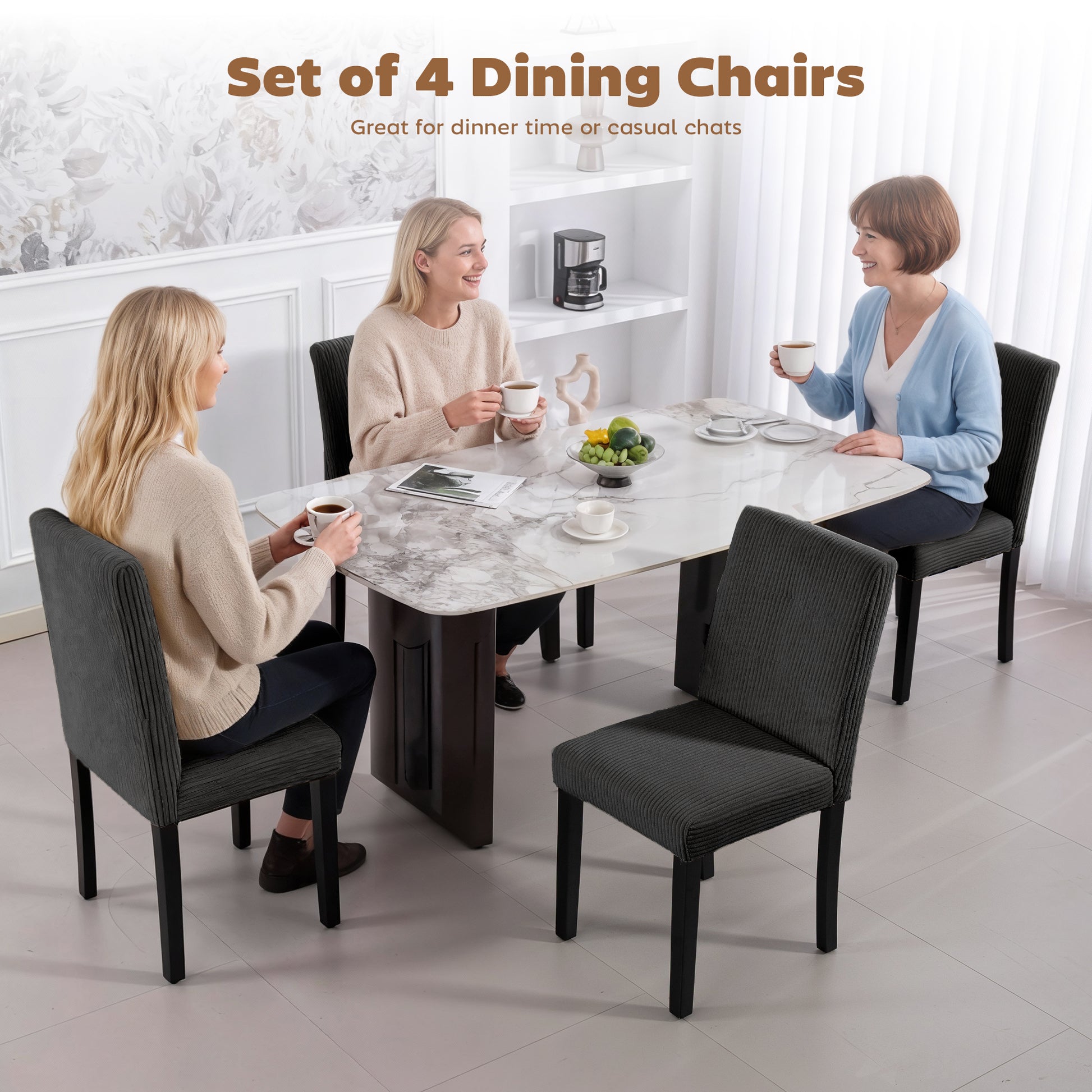 Modern Dining Chairs Set of 4 - Black Corduroy-DECOROLALA