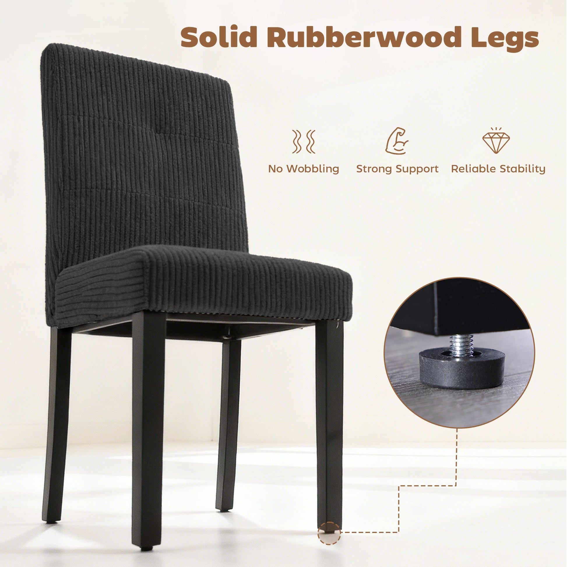 Modern Dining Chairs Set of 4 - Black Corduroy-DECOROLALA