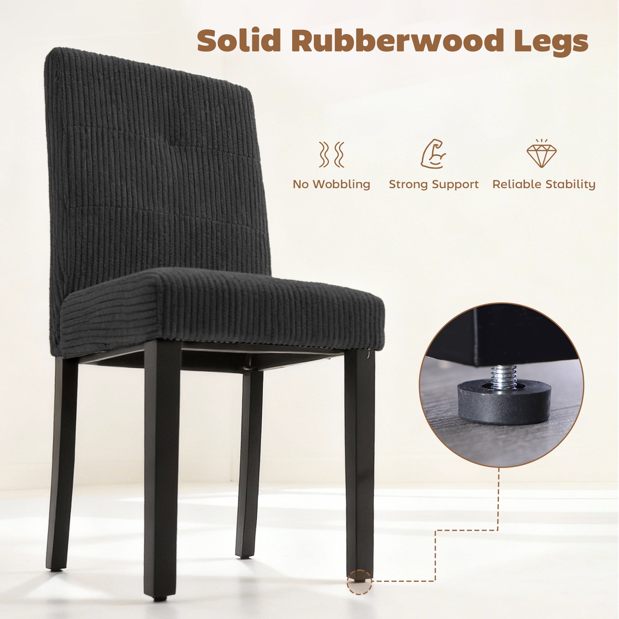 Modern Dining Chairs Set of 4 - Black Corduroy-DECOROLALA