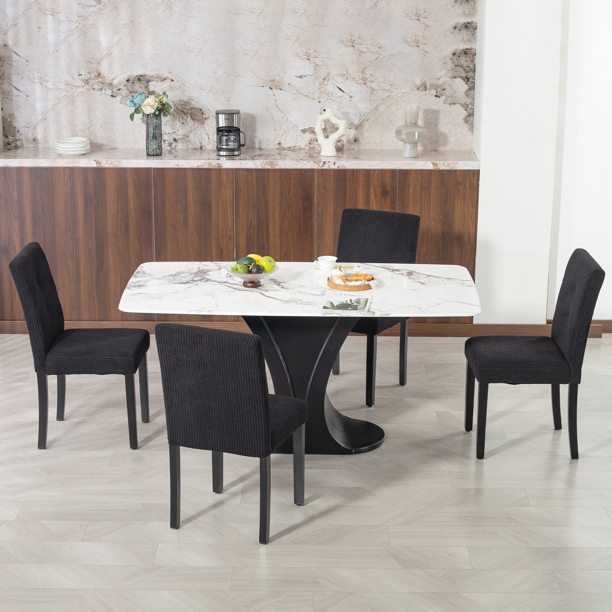 Modern Dining Chairs Set of 4 - Black Corduroy-DECOROLALA