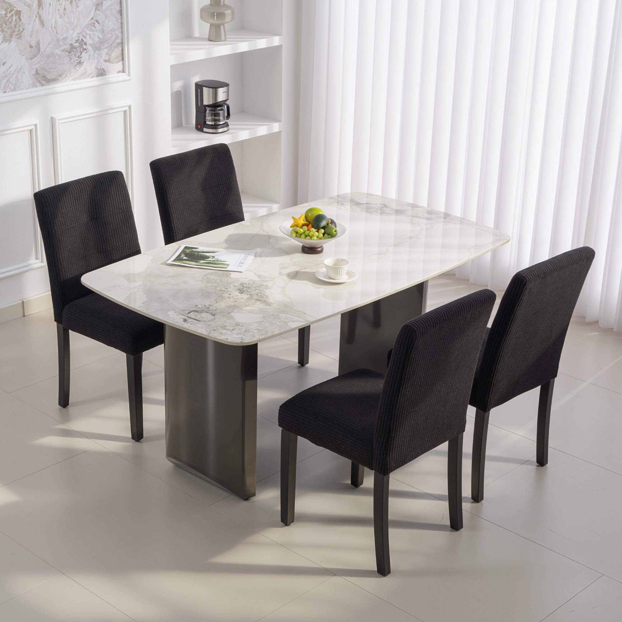 Modern Dining Chairs Set of 4 - Black Corduroy-DECOROLALA