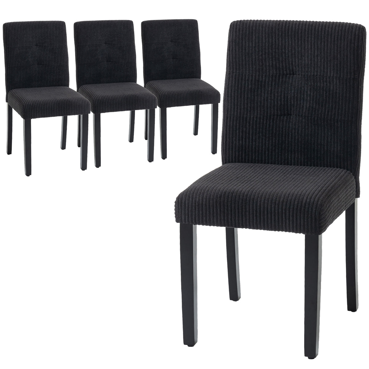 Modern Dining Chairs Set of 4 - Black Corduroy-Dining Chairs-DECOROLALA
