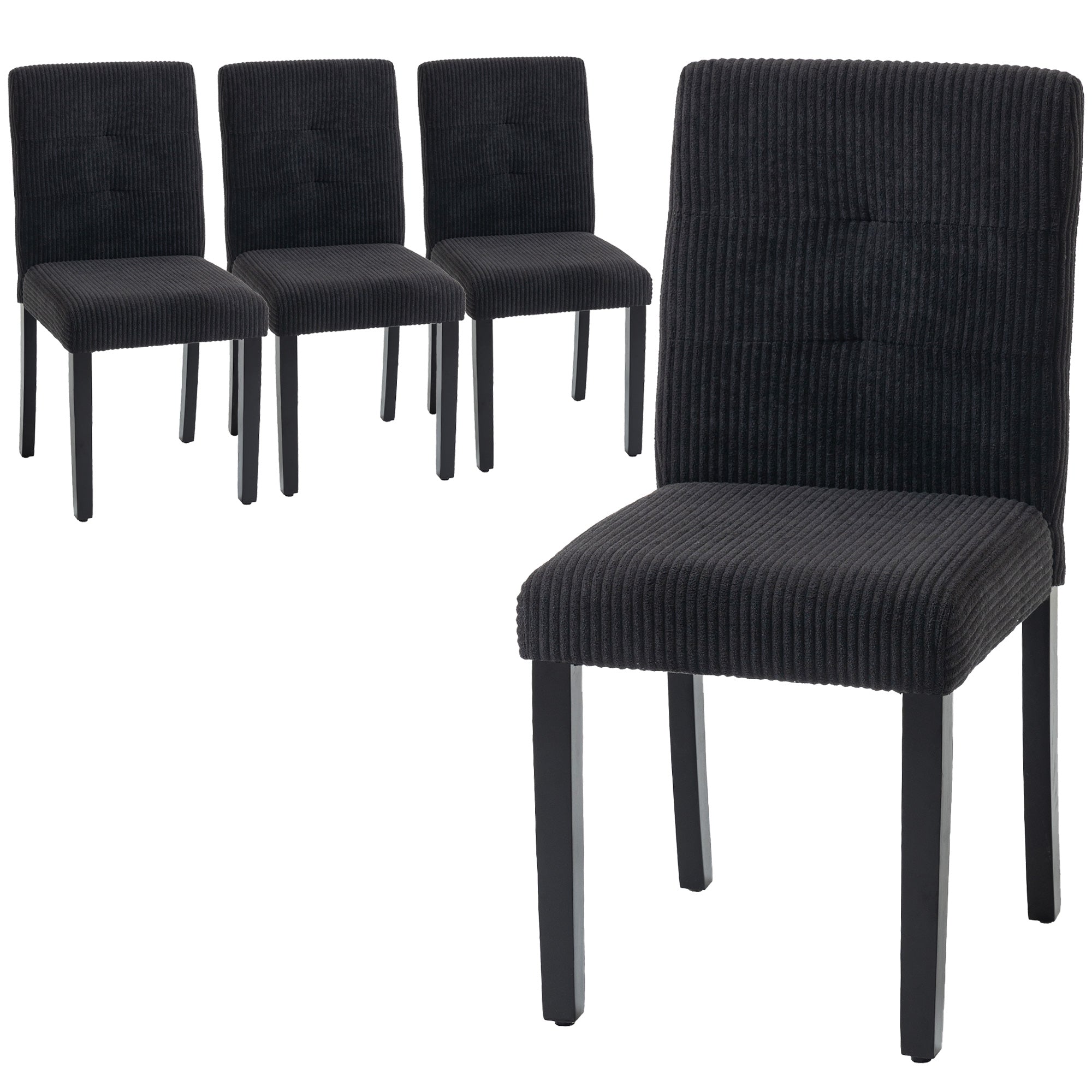 Modern Dining Chairs Set of 4 - Black Corduroy-DECOROLALA
