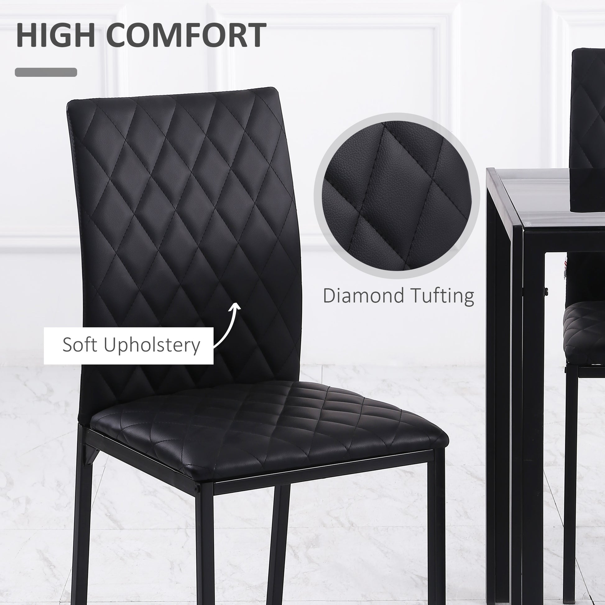 Modern Dining Chairs Set of 4 - Black Faux Leather Tufted-Home Furnishings > Kitchen & Dining Furniture > Dining Chairs-DECOROLALA