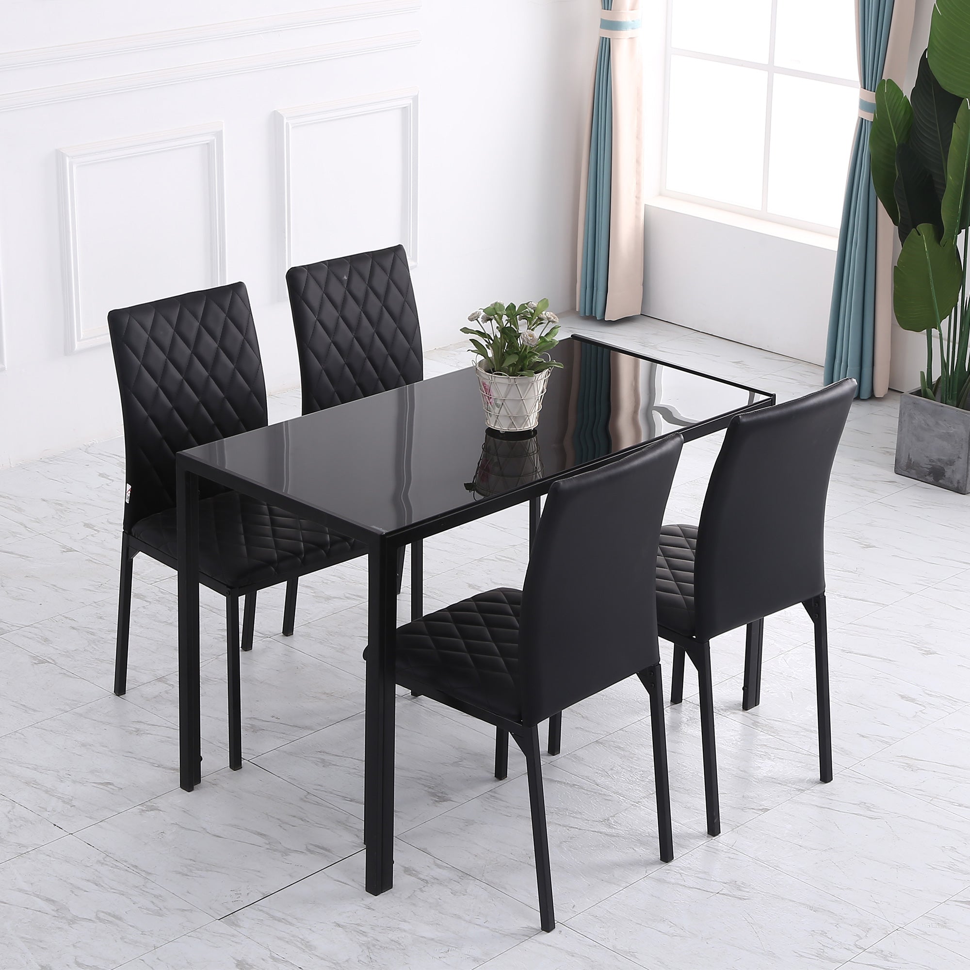Modern Dining Chairs Set of 4 - Black Faux Leather Tufted-Home Furnishings > Kitchen & Dining Furniture > Dining Chairs-DECOROLALA