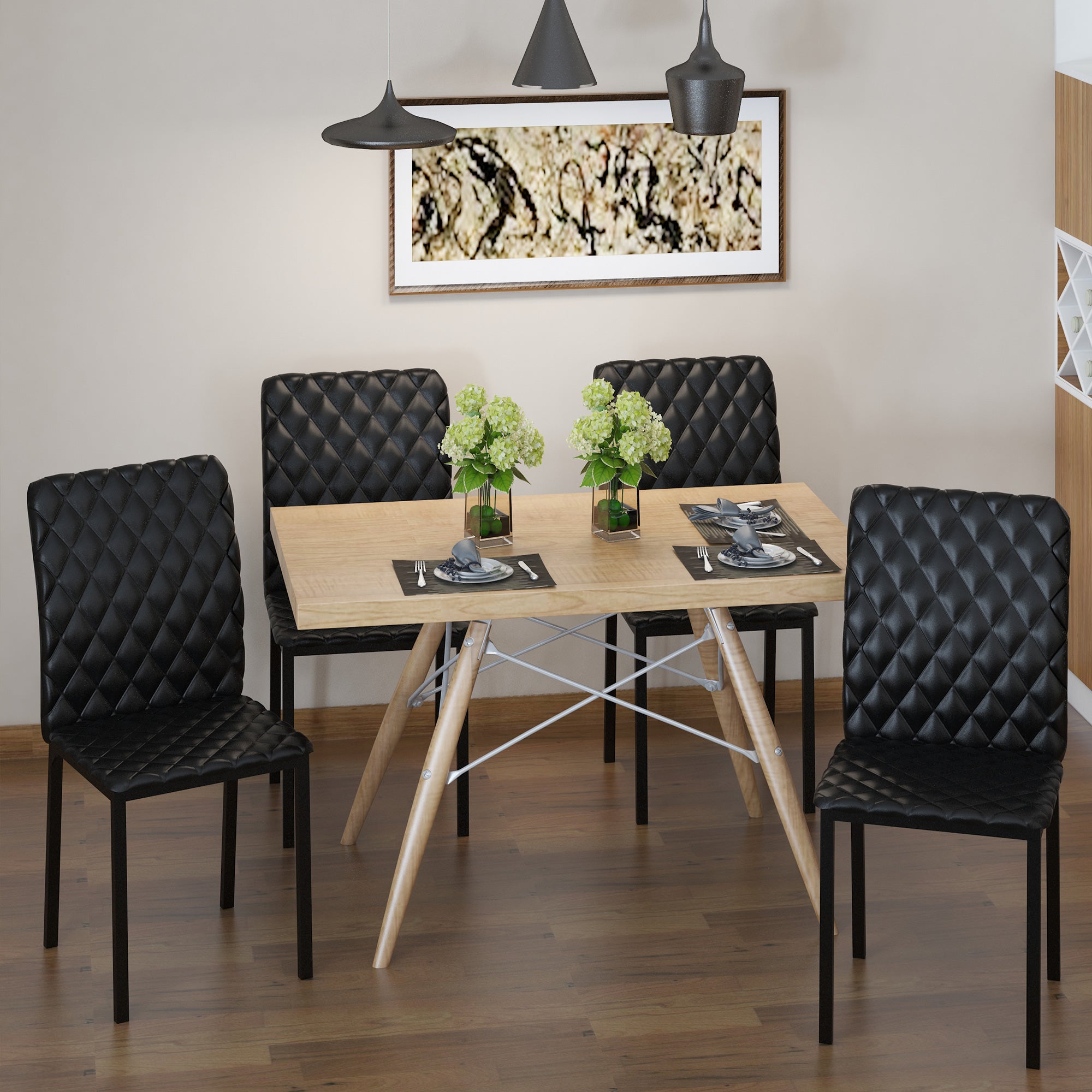 Modern Dining Chairs Set of 4 - Black Faux Leather Tufted-Home Furnishings > Kitchen & Dining Furniture > Dining Chairs-DECOROLALA
